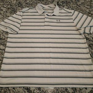 Under Armour Men's 2XL XXL Polo Coldblack Loose Heatgear Striped White Gray